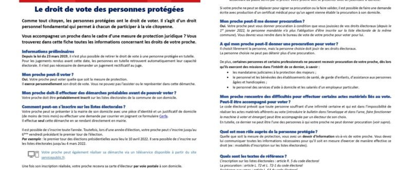 Infos tuteurs familiaux – Le droit de vote des personnes protégées