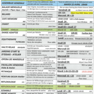 Programme des ateliers de Décembre